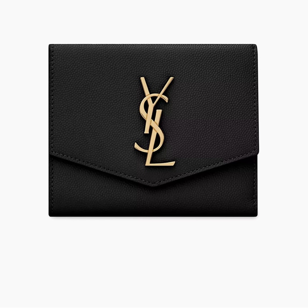 Lightly used, YSL Uptown Compact Wallet in Grain De Poudre Embossed Leather